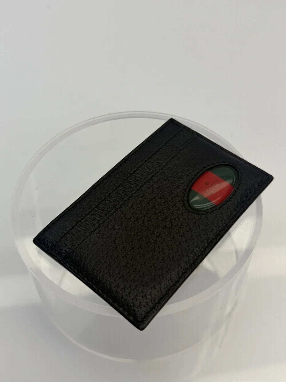 Gucci Black Leather ID Card Case Signature Stripe Window